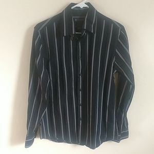 Black dress shirt gray blue stripes INC